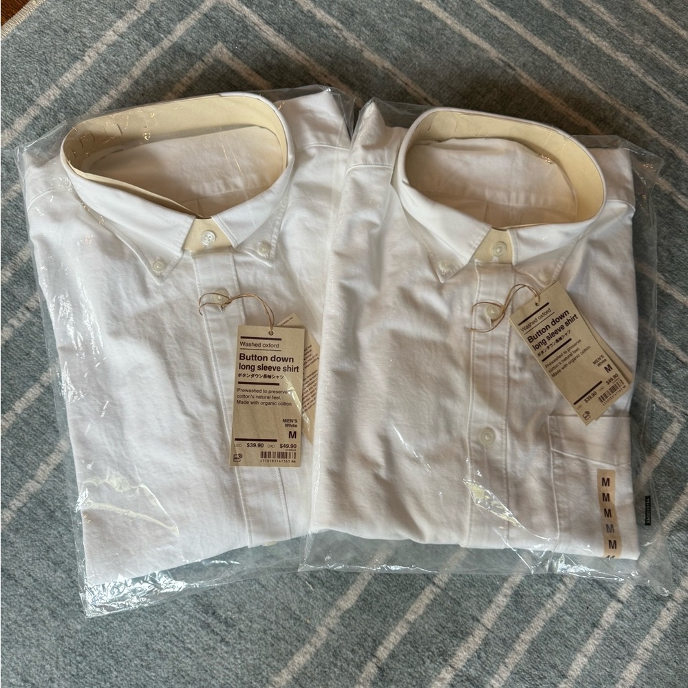 Two MUJI Men's Washed Oxford Button Down